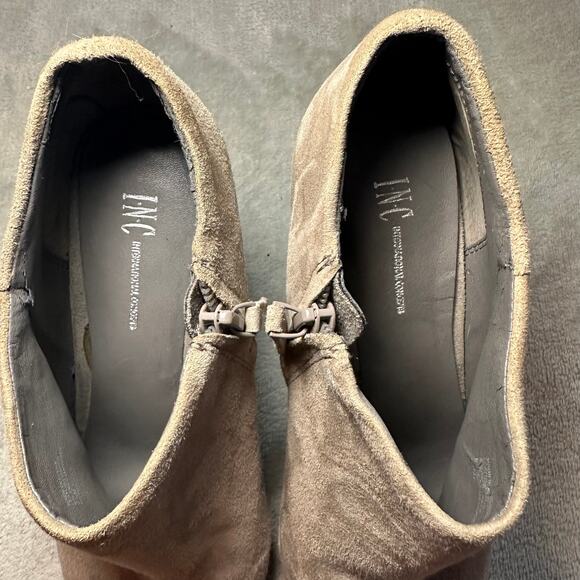 INC International Concepts Heels Women Sz 6.5 Gray Tan Faux Suede Ankle Booties - Picture 6 of 17